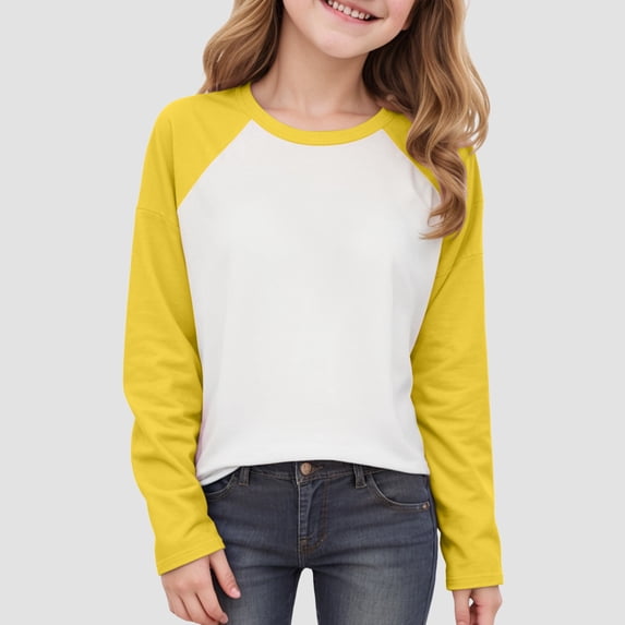 White Tshirt For Girls Tops For Girls Girl's Color Block Cotton Long Sleeve T Shirts Crewneck Loose Fit Tunic Tops Fall Casual Blouses