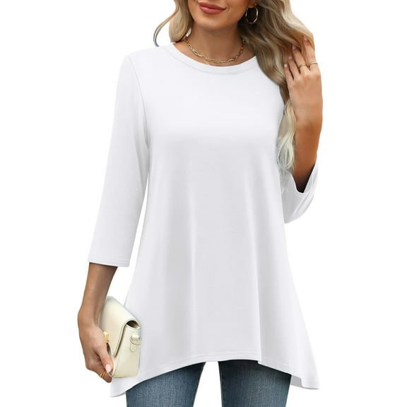 White Tshirts for Women Fashionable Casual Loose Print Asymmetrical Ladies Top Summer Tops