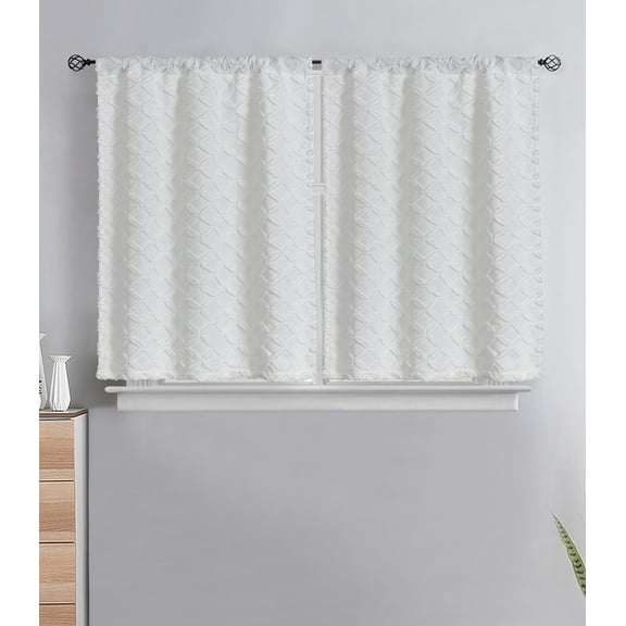 White Tufted Rod Pocket Curtains, 2 Panels,36*36inch