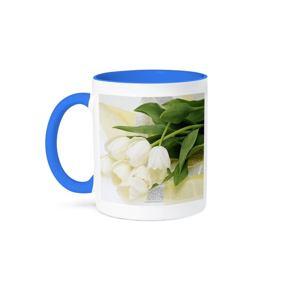 White Tulips, 11oz Two-Tone Blue Mug
