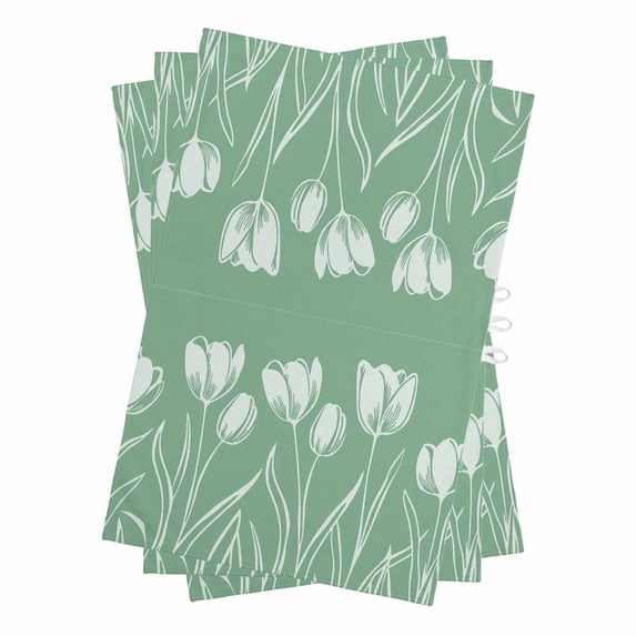 White Tulips Kitchen Towels Set of 3, Water Absorbent Dish Towel, Spring Floral Summer Botanical Green Decorative Hand Towels - Quick Drying Cloth for Cooking Baking, 18x28 Inch