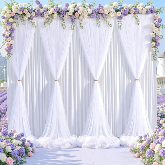 White Tulle Backdrop Curtain for Wedding Parties,10ft x 10ft Wrinkle Free Curtain Backdrop,2 Layer Drapes for Backdrop,Polyester Wedding Drop for Bridal Shower Birthday Shower Photography