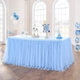 thumbnail image 1 of White Tulle Ruffled Table Skirt - Chiffon Tablecloth Cover For Wedding Banquet Birthday Party And Dessert Table, 1 of 6
