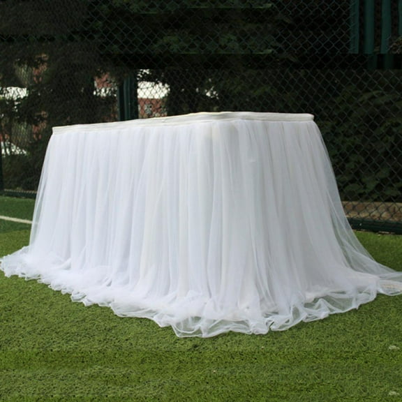 White Tulle Table Skirt for Rectangle or Round Table Tutu Table Skirt Decoration Table Cloth for Wedding Baby Shower Birthday Party Cake Dessert Buffet Decorations (L39in H 29 in)