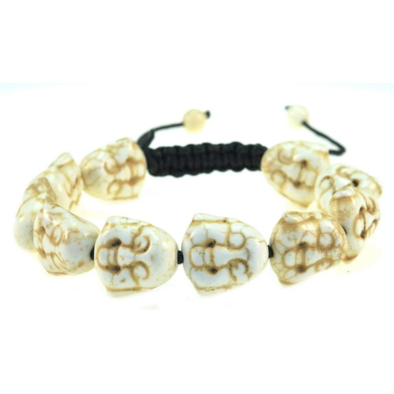 White Turquoise Buddha Adjustable Macrame Style Bracelet - Good for Healing and Protection - 91063