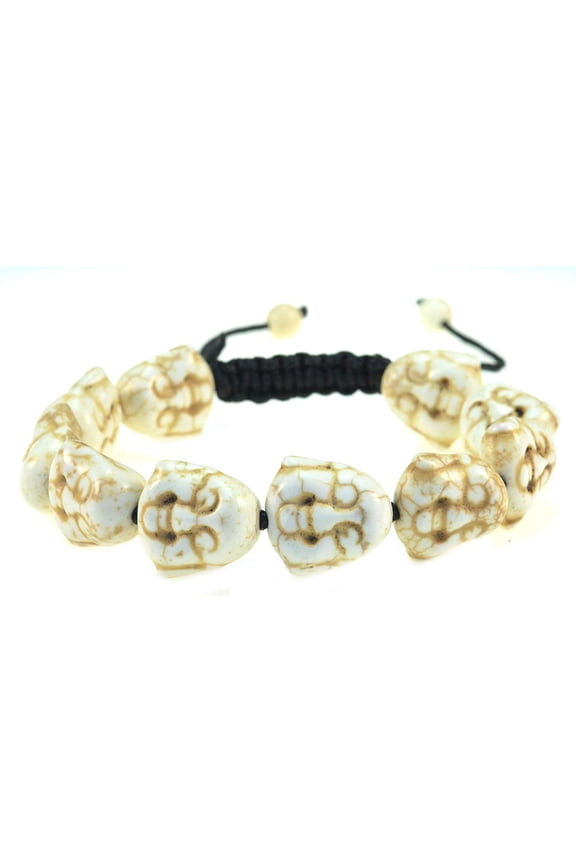 White Turquoise Buddha Adjustable Macrame Style Bracelet - Good for Healing and Protection - 91063