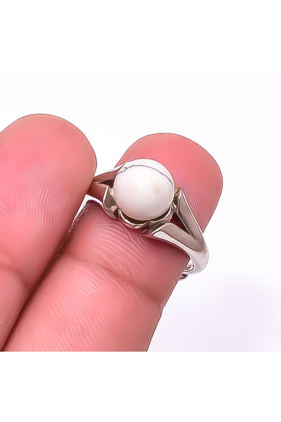 White Turquoise Gemstone 925 Sterling Silver Handmade Ring S.7 R12