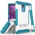 thumbnail image 1 of White/Turquoise Tri-Shield Rugged Case Cover [with Metal Kickstand + Wrist Strap Lanyard] for LG K40 | LG Solo | LG K12 Plus | LG X4 (2019), 1 of 9