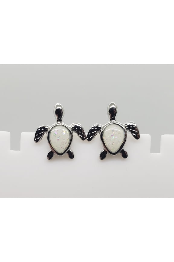 White Turtle Opal Sterling Silver Earrings