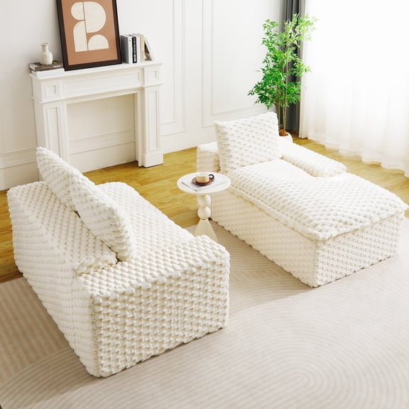 White Turtle Velvet Convertible Sofa: 3-Seat L-Shape/Straight Chaise Lounger, Face-to-Face Seating, 95.7" W, Premium Comfort for Living Room & Apartment