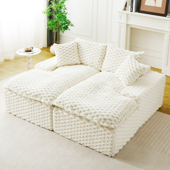 White Turtle Velvet Double Chaise Lounge Sofa with Dense Compressed Sponge for Living Room or Bedroom, Side by Side or Face to Face Configuration