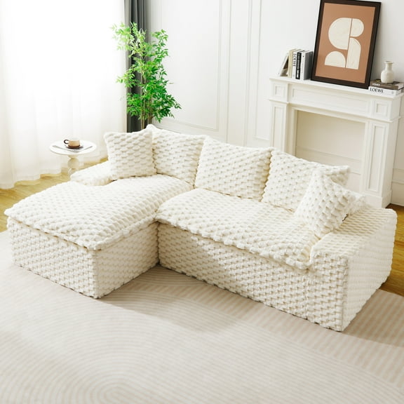 White Turtle Velvet Modular Sofa With Left Chaise Lounge Convertible Twin Seat For Face To Face Living Room Layouts L Shape Or Straight Configuration