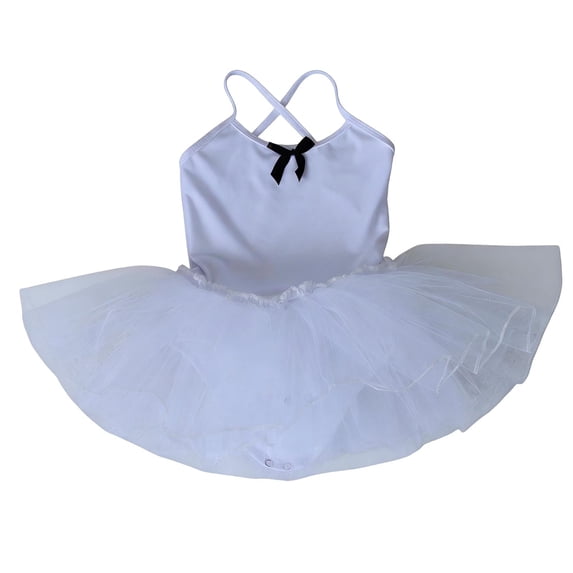 White Tutu Dress for Girls Camisole Leotard with Adjustable Straps Stretch Nylon Dancewear for Ballet Recital Ages 4-10,Size 6-7T