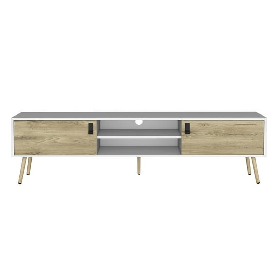 White And Tv Stand, Living Room Essential, 50-59 Inch Tv Support, Generous Storage Options Stand For Tvs, White/ Style, Decoration, Concealed Open Shelf Unit