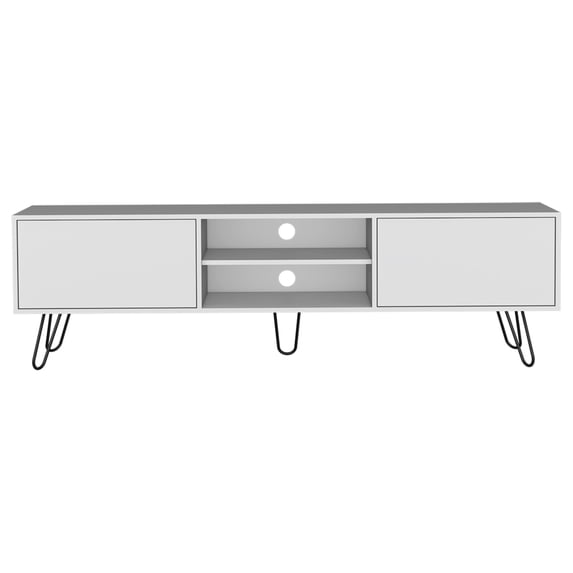 White Tv Stand For Living Space, Elegant Appearance, Two Open Shelves & Closed Storages, Fits 50 - 59 Inch Tvs, Engineered Wood Radiance Room Stand, Intriguing, Spaces, Achievement
