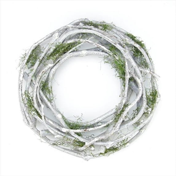 White Twig And Green Moss Artificial Wreath - Medium