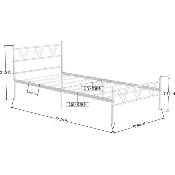 White Twin Bed Frames with Headboard, Twin Bed Frame No Box Spring Needed, No Squeaky, Easy to Assemble Twin Size Bed Frames, Victorian Style