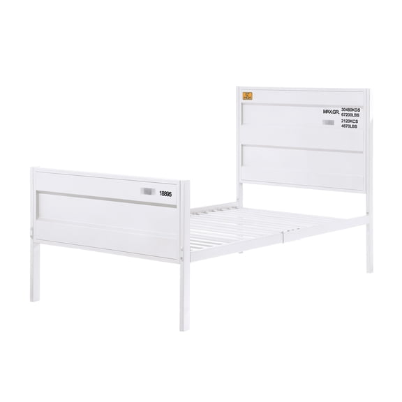 White Twin Bed With Metal Construction And Modern Panel Contemporary Low-profile