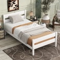 thumbnail image 1 of White Twin Bed with Headboard & Footboard, Space-Saving Rubber Wood Design for Apartments & Studios Modern Minimalist Storage Bed Frame, 1 of 11