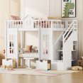 thumbnail image 1 of White Twin Bunk Bed w/ Convertible Table - Solid Wood, Space-Saving Design, 93"L x 42"W, Perfect for Bedroom. Includes Ladder &amp; Slats., 1 of 15