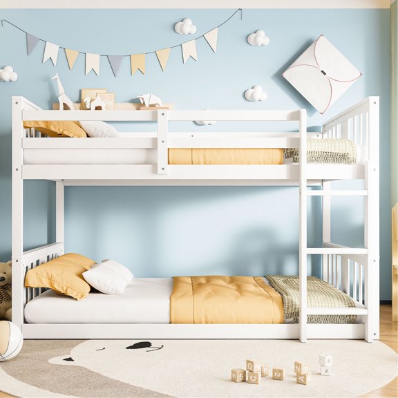 White Twin Bunk Bed with Included Slat Kit - No Need for Box Springs