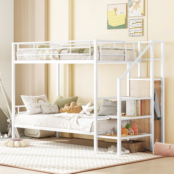 White Twin Bunk - Easy Assembly with Tools - Small Bedroom - Quick to Install