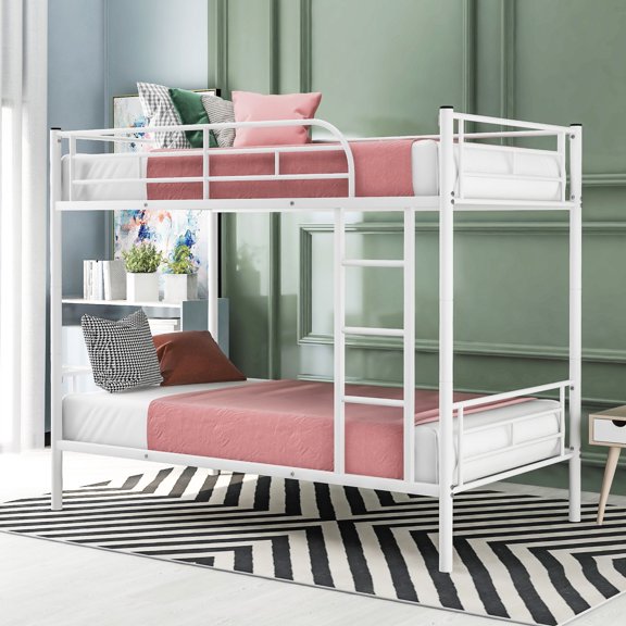 White Twin Bunk, Sturdy Metal | Ideal for Multiple People, Contemporary Build | Durable Surface, Safe Sleep Experience