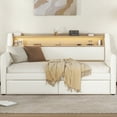 thumbnail image 1 of White Twin Daybed With Drawer Compartments, Led Lights, Charging Station & Solid Frame Storage Drawers, In Elegant, 1 of 7