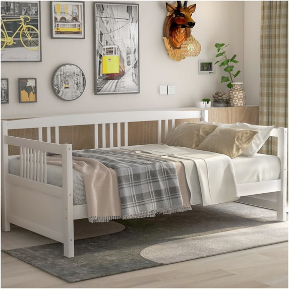 White Twin Daybed with Trundle, Modern Sofa Bed with Pop-Up Trundle and Storage, Space Saving Design for Living Room, Guest Room, Dorm Room