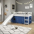 thumbnail image 1 of White Twin Kids Junior Solid Pine Wood Loft Bed with Slide And Blue Tent (Blue Tent), 1 of 5