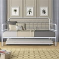 thumbnail image 1 of White Twin Metal Trundle Bed Frame, SEGMART Twin Trundle Beds with Trundle Included, Daybed & Trundle with Metal Slat Support, Twin Daybed for Adults Kids Teens, Bed Frame No Box Spring Needed, 1 of 9