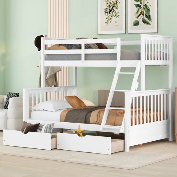 White Twin-Over-Full - Divisible into Two Beds - In Family Bedrooms - Ensures Safety and Durability