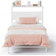 thumbnail image 1 of White Twin Size Bed Frames with Wood Headboard Shelf for Girls, Boys & Students, 1 of 9