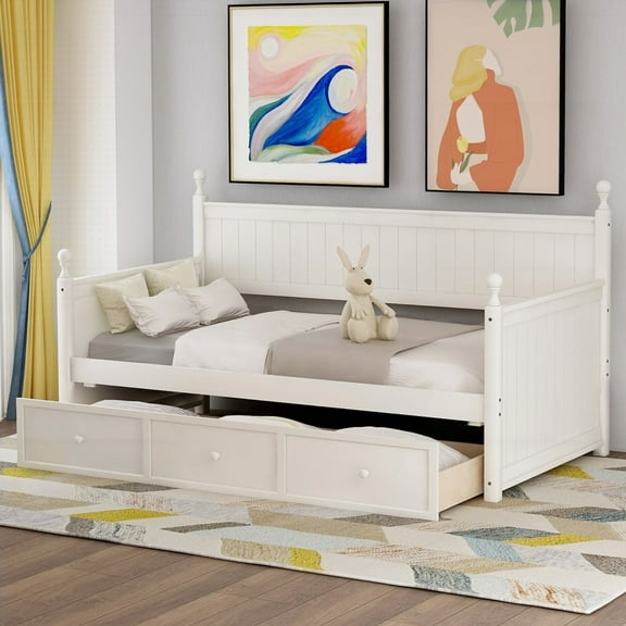 White Twin Size Daybed Having Three Underbed Drawers, No Box Spring Required