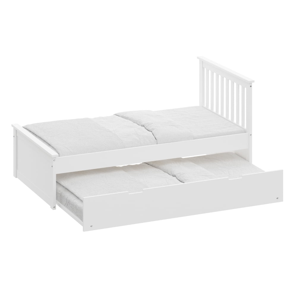 White Twin Trundle Bed Heavy Duty Malibu Solid Wood Bed Frame with Twin ...