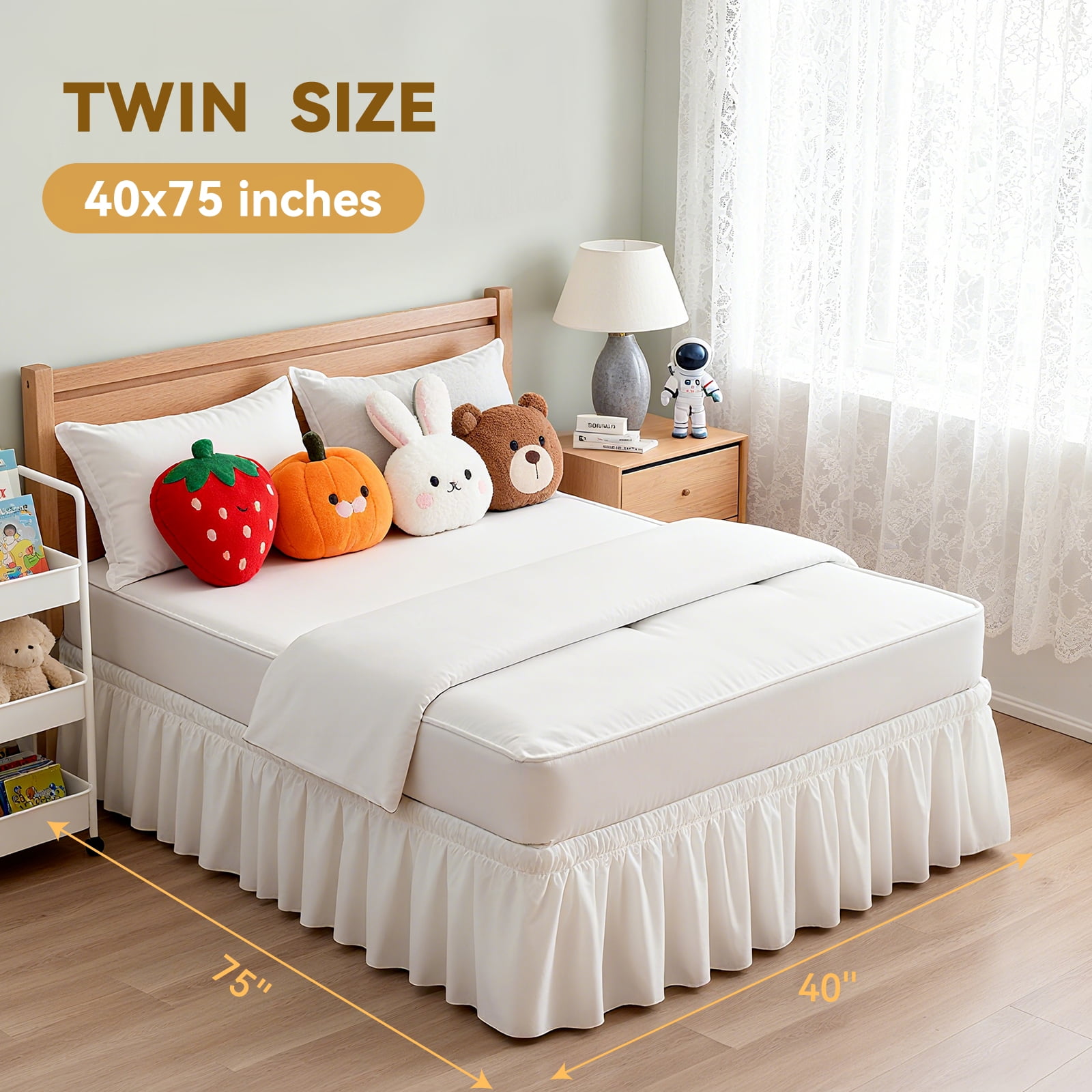 White Twin/Twin XL Bed Skirt, 18" Tailored Drop, Easy Install & Clean, Elastic Fit