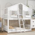 thumbnail image 1 of White Twin over Twin House Bunk Bed - Complete with Roof, Window, Window Box, Door, Guardrails & Ladder for Safe, Cozy Fun, 1 of 9