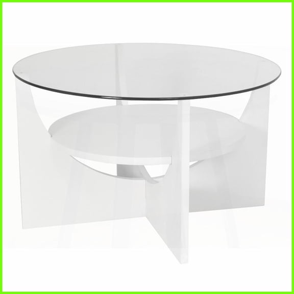 White U-Shaped Coffee Table with Tempered Glass Top, Space-Saving Middle Shelf & Tool-Less Assembly