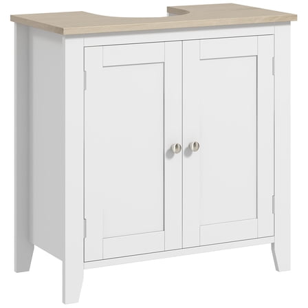 White U-Shaped Under Sink Storage Cabinet - 23.5" Bathroom Vanity Organizer with Adjustable Shelf