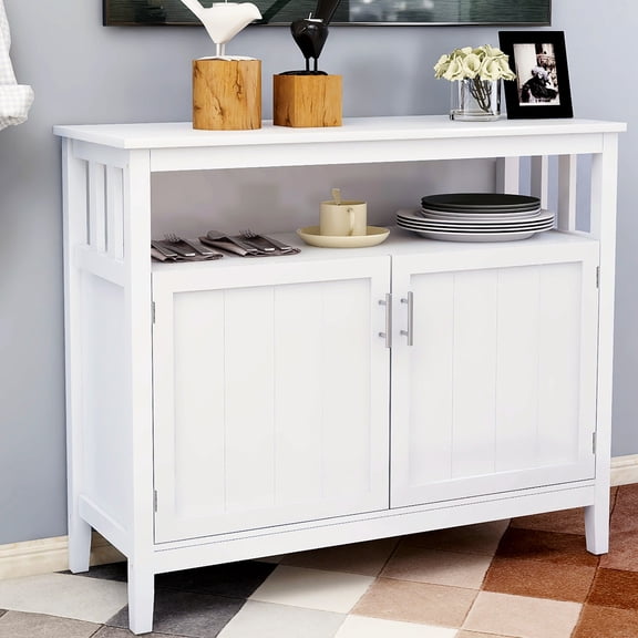 White UV-Painted Finish - Large Storage with Two Shelves - Kitchen Buffet - Organize Kitchen Items