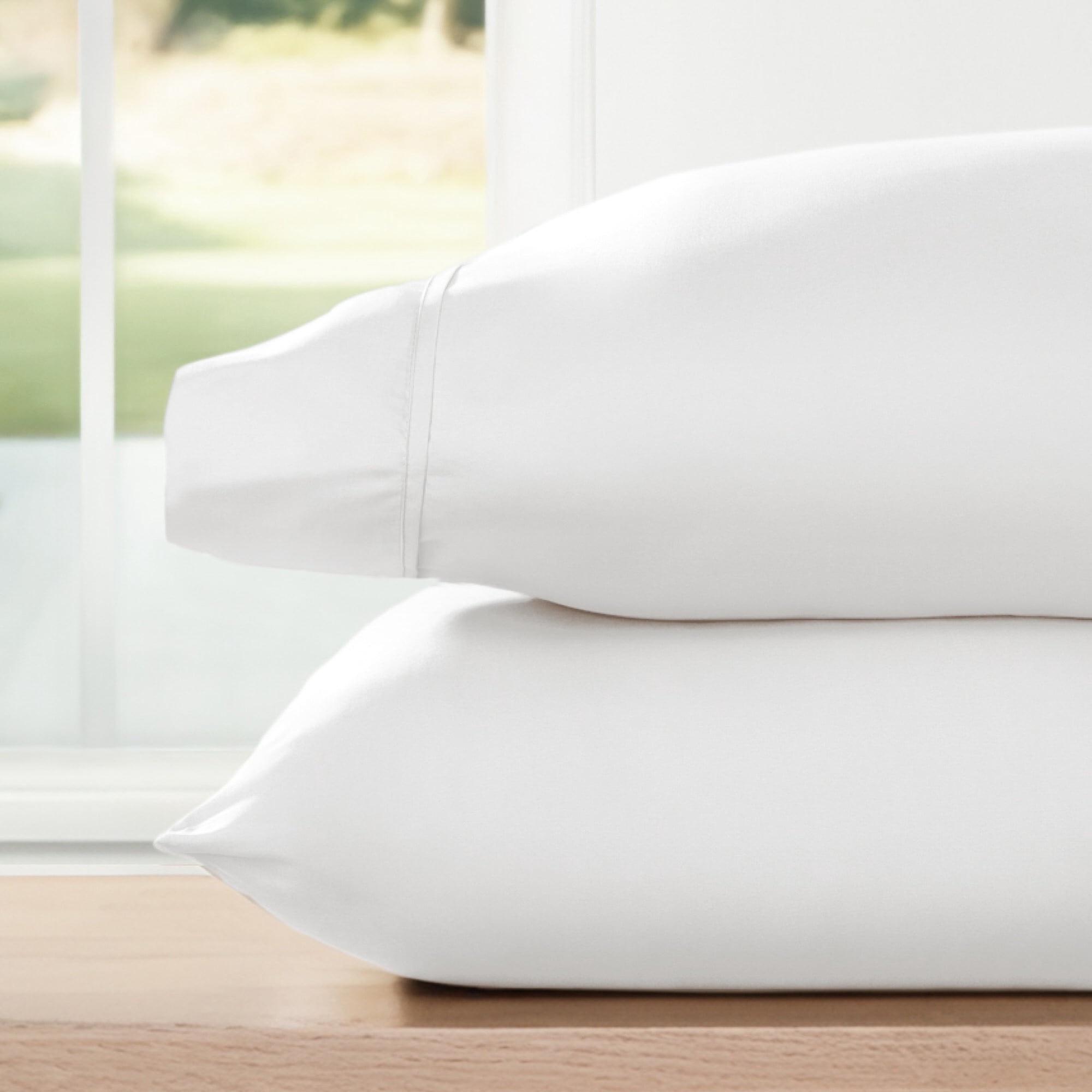 Noble Linens 2 Piece Pillow Case Set, White, Standard/Queen