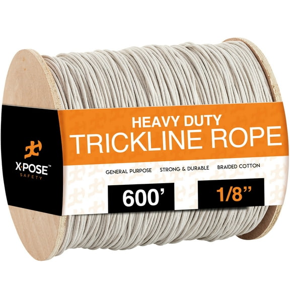 White Unglazed Trickline Rope - 600 ft x 1/8 inch Theatrical Tie Line Heavy Duty Spool, Cable Management and Wire Tie - for Theatre, Stage Decor, Rigging and Utility Applications - Xpose Safety