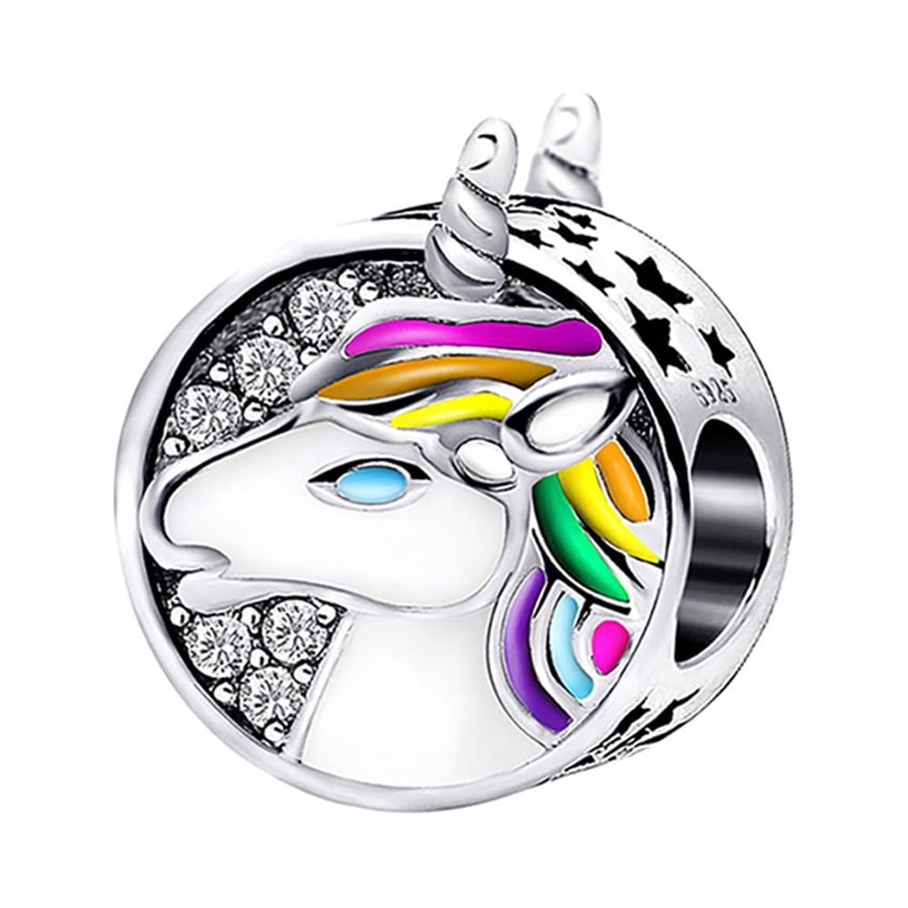 White Unicorn Charm European Bead CZ Sterling Silver Ginger Lyne Collection