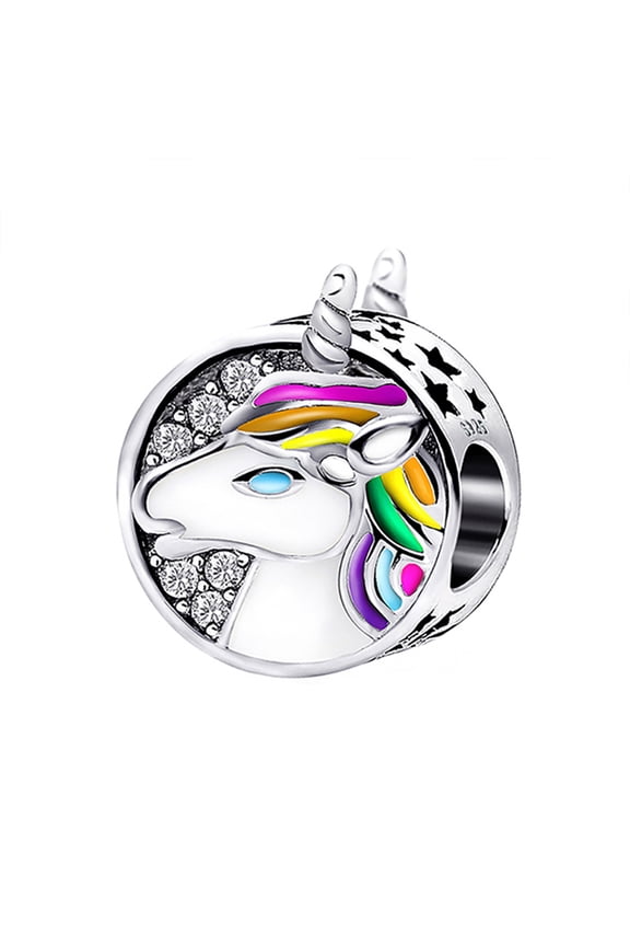 White Unicorn Charm European Bead CZ Sterling Silver Ginger Lyne Collection