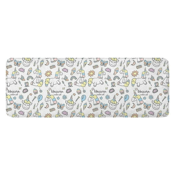 White Unicorn Dessert Pattern Kitchen Rug Mat,Kitchen Runner Rugs Non Skid Washable,Decorative Kitchen Floor Mats for Kitchen,Sink,Laundry,17"x47.2"