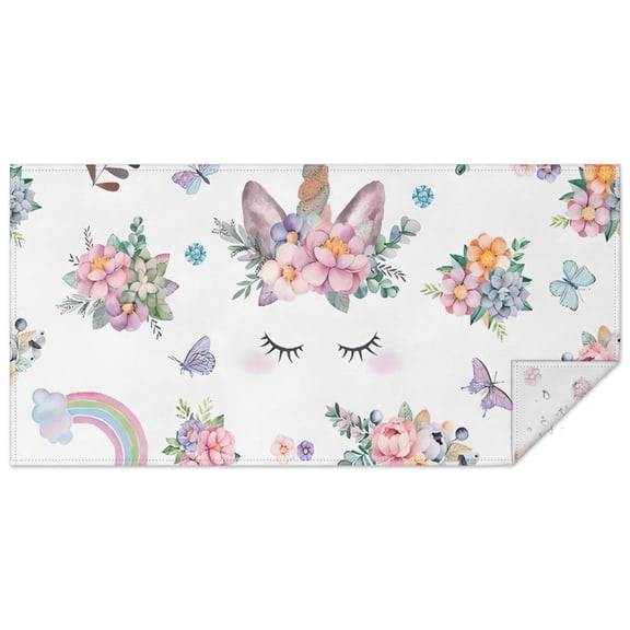 White Unicorn Floral Pattern Rectangle Tablecloth 60"x120",Waterproof Polyester Rectangle Table Cloth, Wipeable Spillproof Polyester Tablecloth for Dining, Camping, Indoor and Outdoor