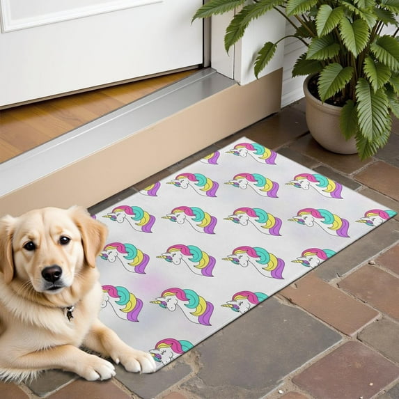 White Unicorn Head Pattern Door Rugs,Washable Non Slip Door Mats Indoor,Decorative Door Mats,Entry Mat Indoor for Entrance,Bedroom,Kitchen,Bathroom,16"x24"