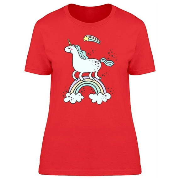 White Unicorn On A Rainbow T-Shirt Women -Image by Shutterstock, Female Small