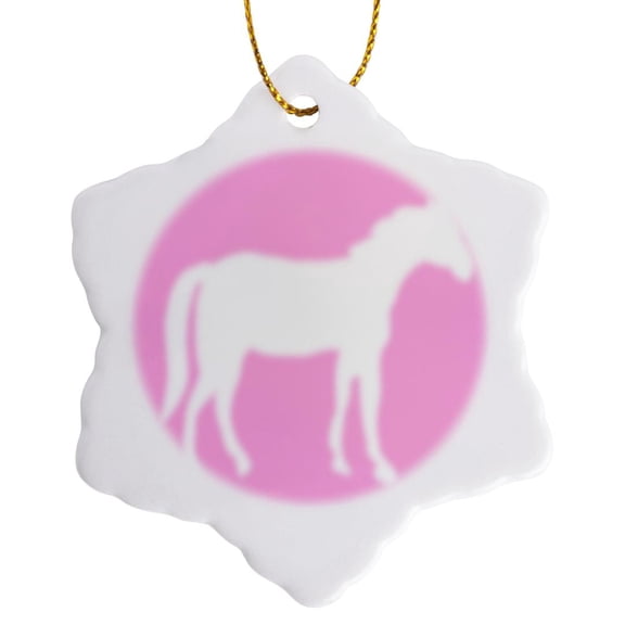 3drose, White Unicorn Silhouette on Pastel Pink - Magical Mystical Mythical Fantasy Creatures and Beasts, 3 inch Snowflake Porcelain Ornament