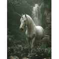 thumbnail image 1 of White Unicorn Waterfall Forest Canvas Print, Mystical Fantasy Nature Home Bedroom Wall Decor Art, 1 of 8